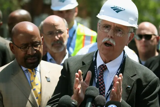 Amtrak CEO Joseph Boardman, with Philadelphia Mayor Michael Nutter on the left